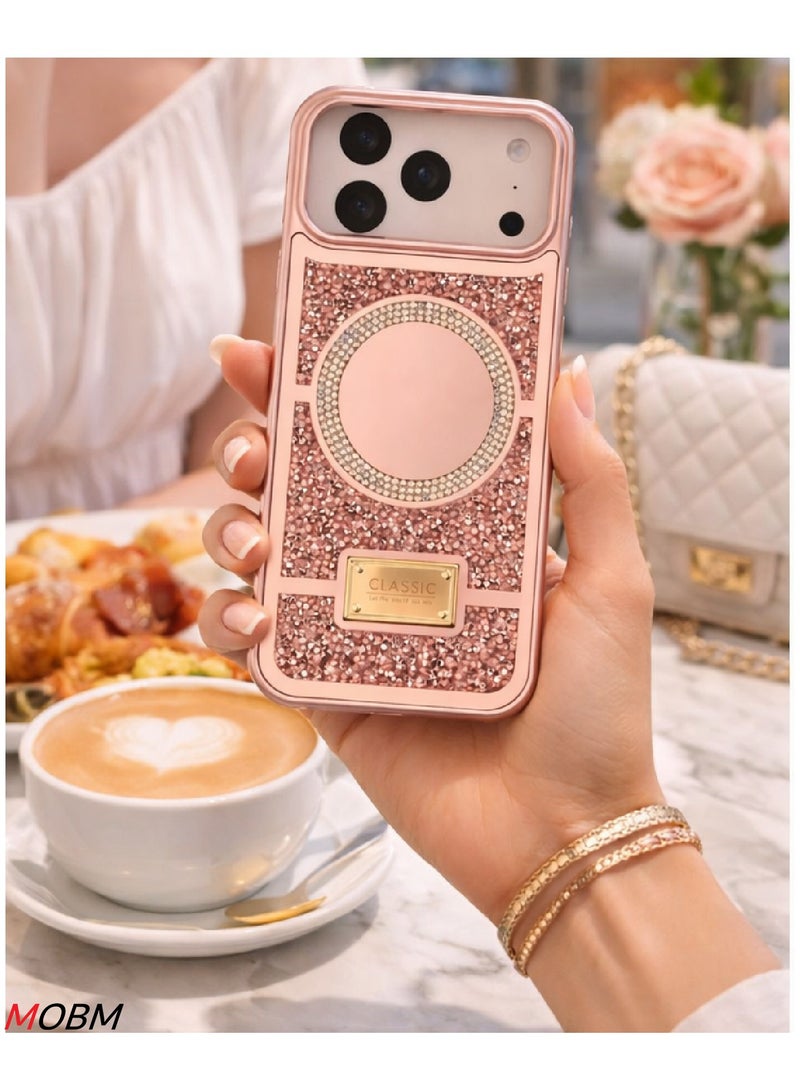 MOBM Case for iPhone 17 Pro Max Glitter Case with Mirror Design – Rose Gold Luxury Rhinestone TPU Cover - Image 5